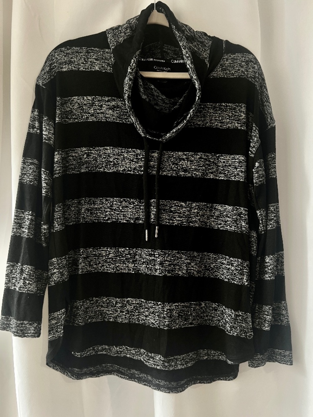 Calvin Klein Performance Striped Cowl Neck Long Sleeve Top | Size L